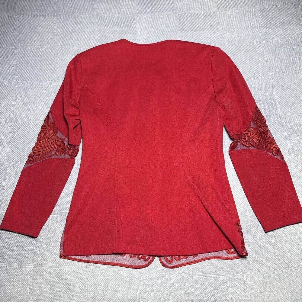 Vintage 1980s Black Cat Fashion Red Mesh Accent Blazer Top Women's Size Medium - Picture 9 of 15